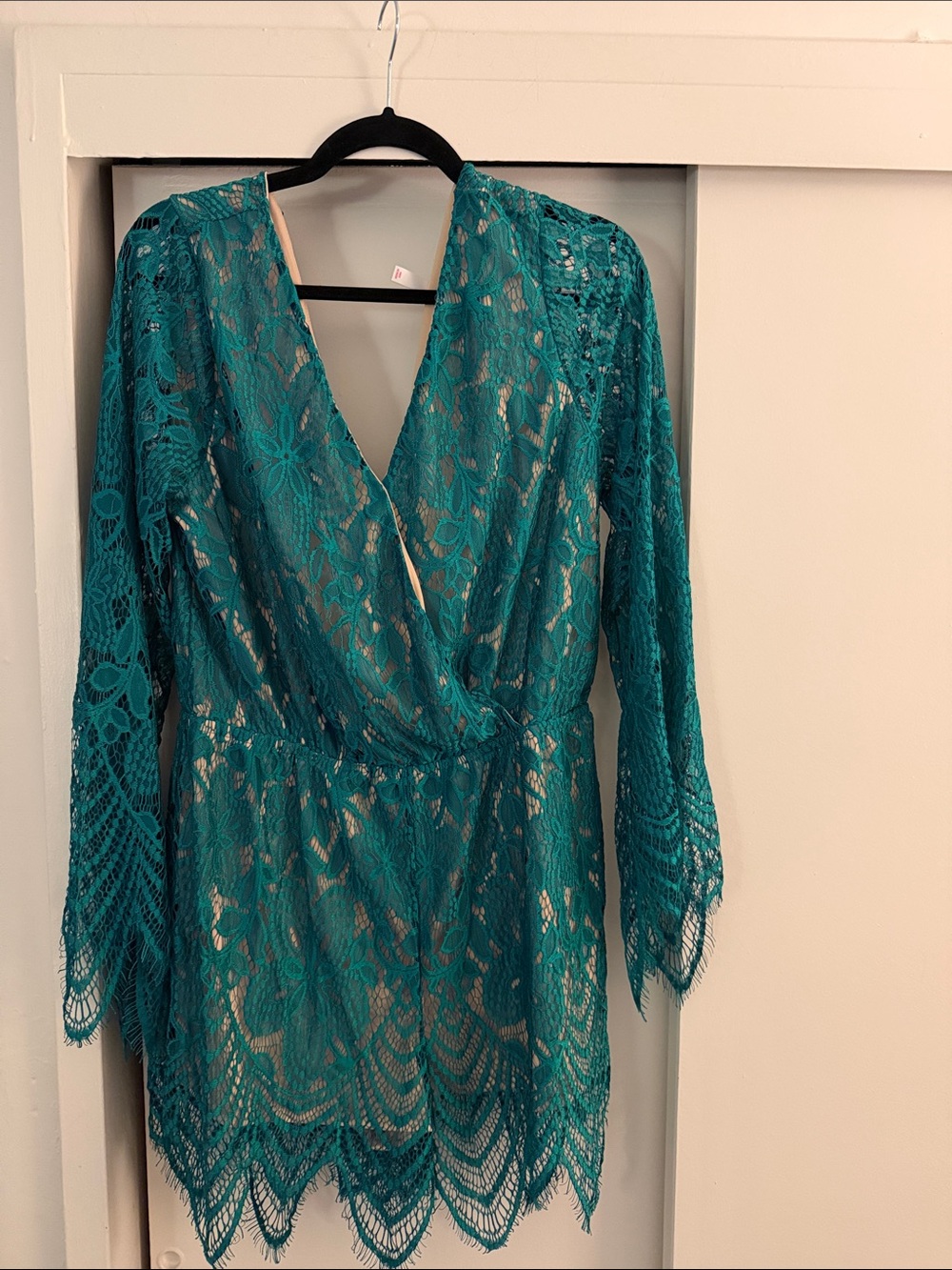 Teal Lace Wrap Romper